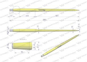 Ząb ładowacza CIĘŻKI uniwersalny prosty L- 980 mm Tur na tuleję W-5791200 WARYŃSKI