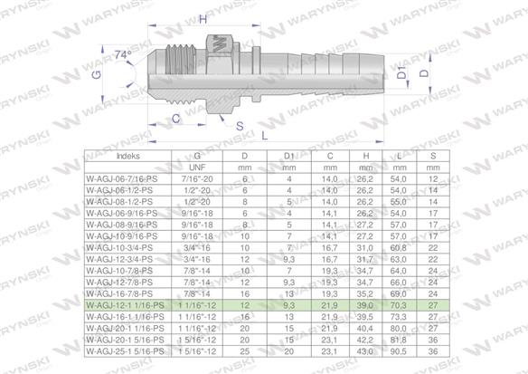 Zakucie hydrauliczne AGJ DN13 1 1/16"-12 UNF PREMIUM Waryński ( sprzedawane po 10 )
