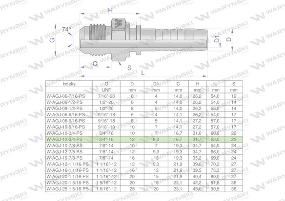 Zakucie hydrauliczne AGJ DN13 3/4""-16 UNF PREMIUM Waryński ( sprzedawane po 10 )