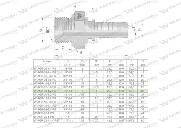 Zakucie hydrauliczne AGR DN08 1/2"-14 PREMIUM Waryński ( sprzedawane po 10 )