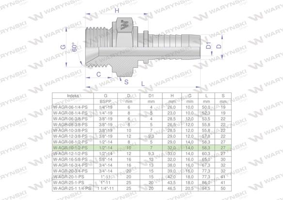 Zakucie hydrauliczne AGR DN10 1/2"-14 PREMIUM Waryński ( sprzedawane po 10 )