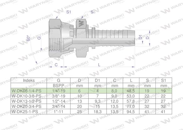 Zakucie hydrauliczne DK DN06 1/4" (pasuje do TOYOTA) PREMIUM Waryński ( sprzedawane po 2 )