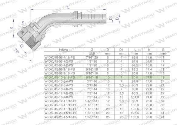 Zakucie hydrauliczne DKJ45 DN10 9/16"-18 UNF PREMIUM Waryński ( sprzedawane po 5 )