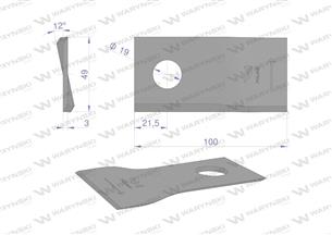 Nóż. nożyk kosiarka lewy 100x48x3mm otwór 19 zastosowanie 9041787 9527290 Claas WARYŃSKI ( sprzedawane po 25 )