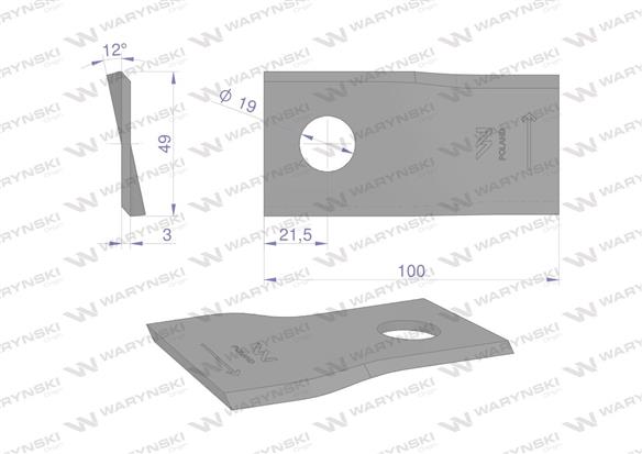 Nóż. nożyk kosiarka lewy 100x48x3mm otwór 19 zastosowanie 570419 Niemeyer WARYŃSKI ( sprzedawane po 25 )