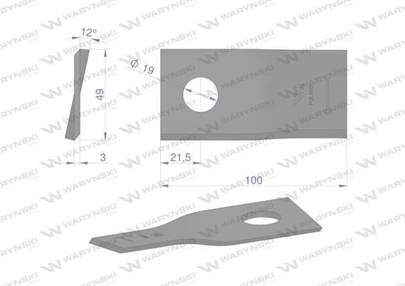 Nóż. nożyk kosiarka prawy 100x48x3mm otwór 19 zastosowanie 570418 Niemeyer WARYŃSKI ( sprzedawane po 25 )