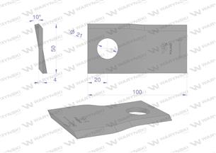 Nóż. nożyk kosiarka lewy 100X50X4mm otwór 21 zastosowanie RS100 Samasz WARYŃSKI ( sprzedawane po 25 )
