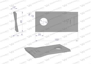 Nóż. nożyk kosiarka lewy 102x48x4mm otwór 19 zastosowanie 570447 Niemeyer WARYŃSKI ( sprzedawane po 25 )