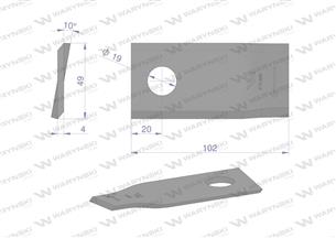 Nóż. nożyk kosiarka prawy 102x48x4mm otwór 19 zastosowanie 570446 Niemeyer WARYŃSKI ( sprzedawane po 25 )