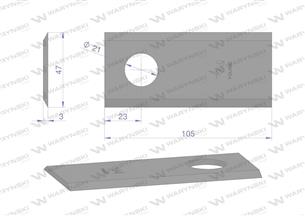 Nóż, nożyk kosiarka 105X47X3mm otwór 21 zastosowanie CM15 PZ Vicon Kverneland WARYŃSKI ( sprzedawane po 25 )