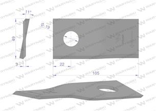 Nóż, nożyk kosiarka 105X48X3X19 prawy zastosowanie 9041778 Niemeyer WARYŃSKI ( sprzedawane po 25 )
