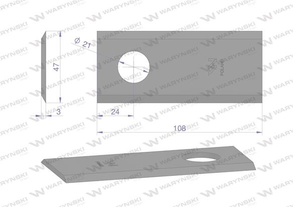 Nóż, nożyk kosiarka 108X46X3mm otwór 21 zastosowanie 108D Galfre WARYŃSKI ( sprzedawane po 25 )