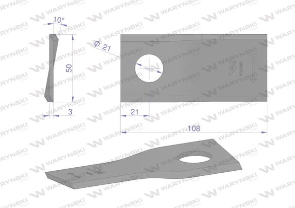 Nóż. nożyk kosiarka prawy 108X50X3mm otwór 21 zastosowanie RF 108/3 Famarol WARYŃSKI ( sprzedawane po 25 )