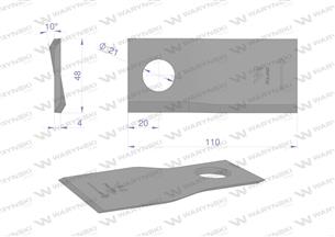 Nóż. nożyk kosiarka lewy 110X48X4mm otwór 21 zastosowanie RF 110/4 Famarol WARYŃSKI ( sprzedawane po 25 )