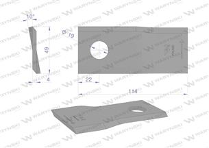 Nóż. nożyk kosiarka lewy 114x48x4mm otwór 19 zastosowanie 13800014 JF-Stoll WARYŃSKI ( sprzedawane po 25 )