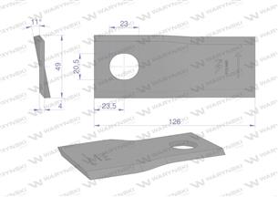 Nóż. nożyk kosiarka lewy 126x48x4mm otwór 20.5x23 zastosowanie 56110900 Kverneland Taarup WARYŃSKI ( sprzedawane po 25 )