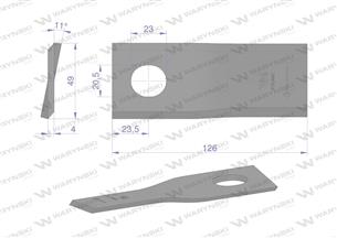 Nóż. nożyk kosiarka prawy 126x48x4mm otwór 20.5x23 zastosowanie 56110400 Kverneland Taarup WARYŃSKI ( sprzedawane po 25 )