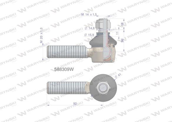 Przegub kierowniczy 92mm- M20x1,0 588309 WARYŃSKI