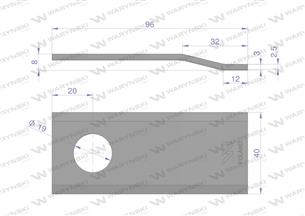 Nóż. nożyk kosiarka gięty 96X40X3mm otwór 19 zastosowanie 06561544 Deutz Fahr Kverneland WARYŃSKI ( sprzedawane po 25 )