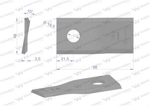 Nóż. nożyk kosiarka prawy 98X46X3.5mm otwór 16.5 zastosowanie 40490005 Morra WARYŃSKI ( sprzedawane po 25 )