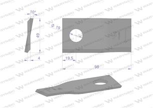 Nóż. nożyk kosiarka prawy 98x48x4mm otwór 19 zastosowanie 153171419 SIP WARYŃSKI ( sprzedawane po 25 )