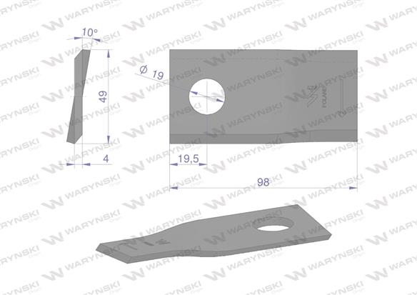 Nóż. nożyk kosiarka prawy 98x48x4mm otwór 19 zastosowanie 153171419 SIP WARYŃSKI ( sprzedawane po 25 )