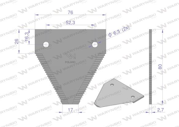 Nóż żniwny 80x76x2.7mm otwór 6.3 zastosowanie 87728899 New Holland WARYŃSKI ( sprzedawane po 25 )