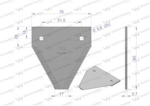 Nóż żniwny 80x76x2.7mm otwór 5.5 zastosowanie 614670.1 Claas WARYŃSKI ( sprzedawane po 25 )