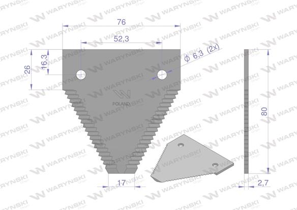 Nóż żniwny 80x76x2.8mm otwór 6.3 zastosowanie 87728905 Case-IH New Holland WARYŃSKI ( sprzedawane po 25 )