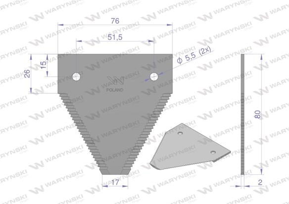 Nóż żniwny 80x76x2mm otwór 5.5 zastosowanie 614670.0 Claas WARYŃSKI ( sprzedawane po 25 )