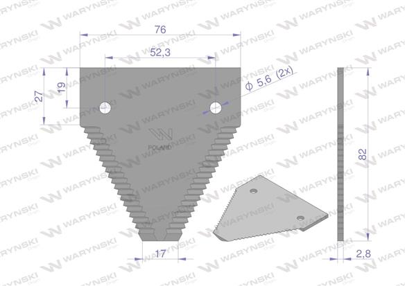 Nóż żniwny 82x76x2.8mm otwór 5.5 grube zęby zastosowanie 365110G New Holland WARYŃSKI ( sprzedawane po 25 )