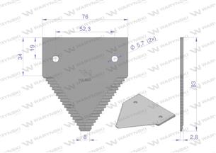 Nóż żniwny 83x76x2.7mm otwór 5.5 zastosowanie 80309197 New Holland WARYŃSKI ( sprzedawane po 25 )