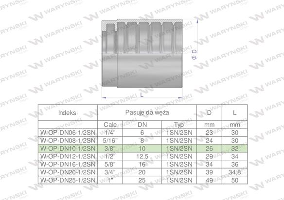 Tuleja (oprawka) uniwersalna do węży DN10 1SN/2SN PERFECT-SMOOTH Waryński ( sprzedawane po 50 )