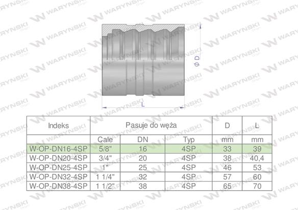 Tuleja (oprawka) do węży 4-oplotowych DN16 4SP GRANDMASTER Waryński ( sprzedawane po 10 )