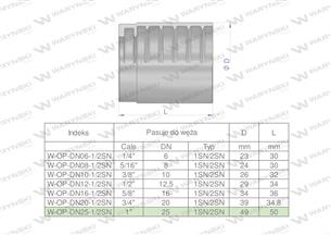 Tuleja (oprawka) uniwersalna do węży DN25 1SN/2SN PERFECT-SMOOTH Waryński ( sprzedawane po 10 )