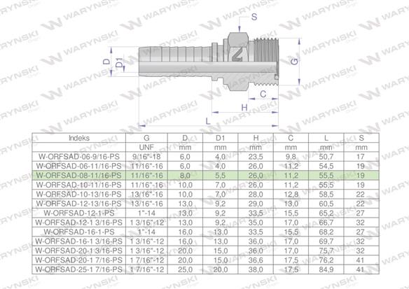 Zakucie hydrauliczne ORFSAD DN08 11/16"-16 PREMIUM Waryński ( sprzedawane po 10 )