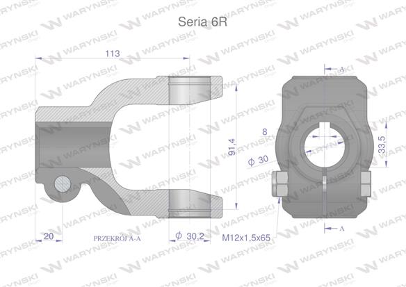 Widłak na wpust 8 śr.otw.30mm - 30.2X91.4 Seria 6R Waryński