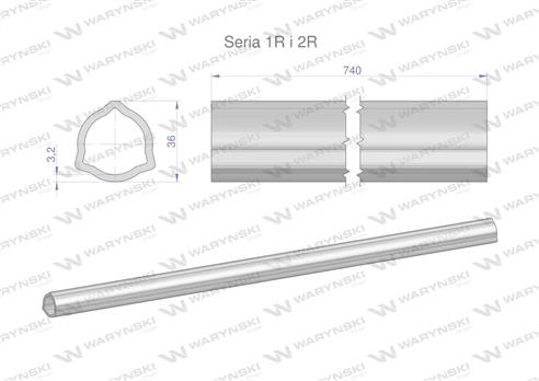 Rura wewnętrzna Seria 2R, rura zewnętrzna Seria 1R do wału 860 przegubowo-teleskopowego 36x3.2 mm 740 mm WARYŃSKI