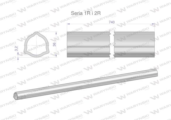 Rura wewnętrzna Seria 2R, rura zewnętrzna Seria 1R do wału 860 przegubowo-teleskopowego 36x3.2 mm 740 mm WARYŃSKI-171882