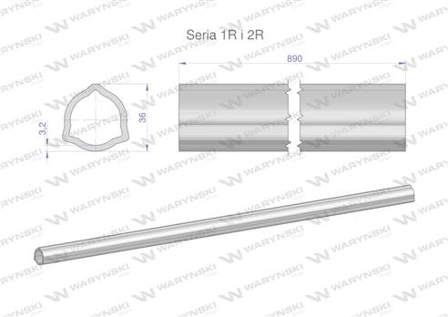 Rura wewnętrzna Seria 2R, rura zewnętrzna Seria 1R do wału 1010 przegubowo-teleskopowego 36x3.2 mm 890 mm WARYŃSKI
