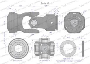 Przegub kompletny z krzyżakiem 27X74.6 seria 3 do rury zewnętrznej 43.5mm Waryński