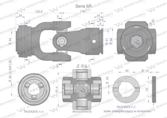 Przegub kompletny z krzyżakiem 30.2X91.4 seria 6 do rury wewnętrznej 45mm Waryński