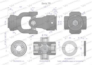 Przegub kompletny z krzyżakiem 30X106 seria 7 do rury zewnętrznej 54mm Waryński