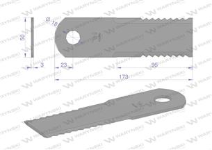 Nóż obrotowy rozdrabniacz słomy sieczkarnia 173x50x3mm otwór 18 zastosowanie 065294 525100 Claas WARYŃSKI ( sprzedawane po 25 )