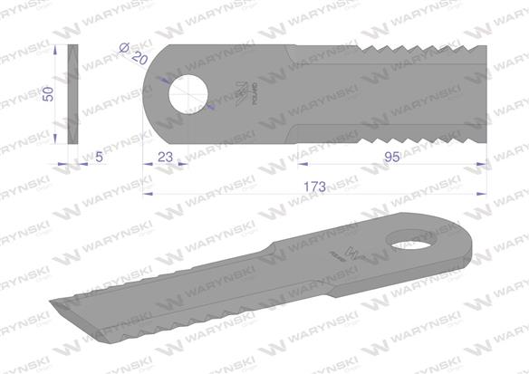 Nóż obrotowy rozdrabniacz słomy sieczkarnia 173x50x5mm otwór 20 zastosowanie 87318316 New Holland WARYŃSKI ( sprzedawane po 25 )