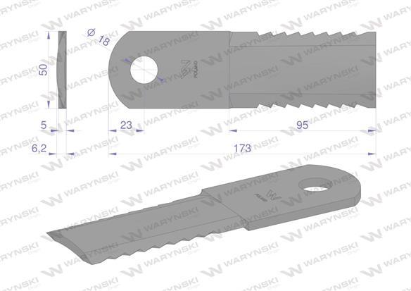 Nóż obrotowy rozdrabniacz słomy sieczkarnia 173x50x5mm otwór 18 zastosowanie 84437624 281445N New Holland WARYŃSKI ( sprzedawane