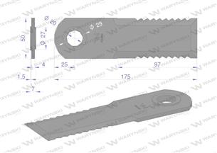 Nóż obrotowy rozdrabniacz słomy sieczkarnia 175x50x4mm otwór 20 zastosowanie 7558750 Claas WARYŃSKI ( sprzedawane po 25 )