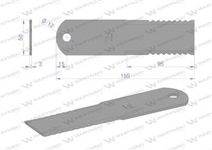 Nóż stały rozdrabniacz słomy sieczkarnia 195x50x3mm otwór 12 zastosowanie 746813 Claas WARYŃSKI ( sprzedawane po 25 )