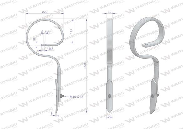 Ząb sprężynowy prosty Duński 550mm 32X10 Waryński