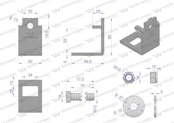 Nakładka zęba agregatu 32x10 plus 32X10 na profil 50x30 kpl. Waryński (sprzedawane po 5)